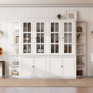 English Elm 2x 75.25'' Tall Retro-Modern Wall Suit with Glass Doors, 105.5'' Wide Storage Cabinets & Bookshelves for Living Room, Office, Hallway - White SUIT02_N845P263124W