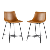 Upholstered Counter Stool with Metal X Base - Set of 2 Whiskey Brown XUMD7DWB Walker Edison