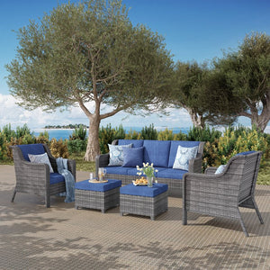 English Elm Jb Outdoor 5 Piece Pe Rattan Resort Set with Swivel Chairs and Weatherproof Cushions T5925S00007