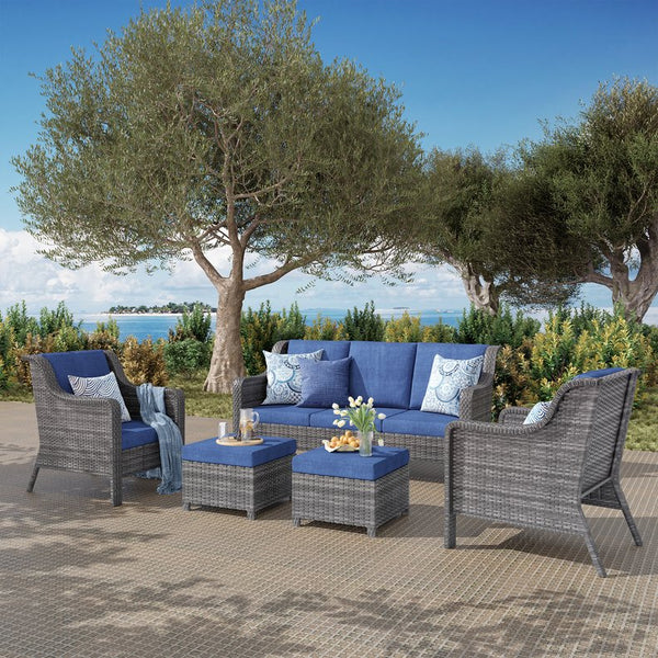 English Elm Jb Outdoor 5 Piece Pe Rattan Resort Set with Swivel Chairs and Weatherproof Cushions T5925S00007