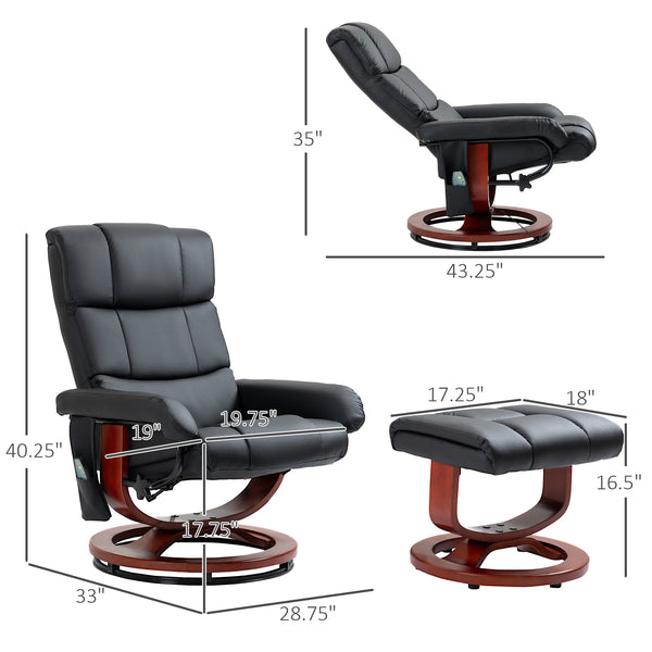 English Elm HOMCOM Manual Swivel Recliner Chair with Footrest and 360° Base, PU Leather, Padded Comfort Black W2225P229611