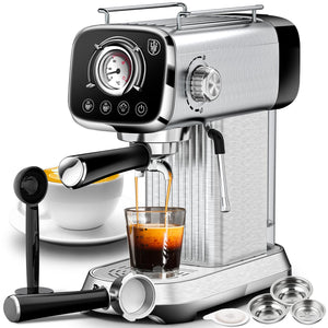 English Elm 20 Bar Espresso Machine Stainless Steel Compact Vintage Style with Steam Wand W1002P292362