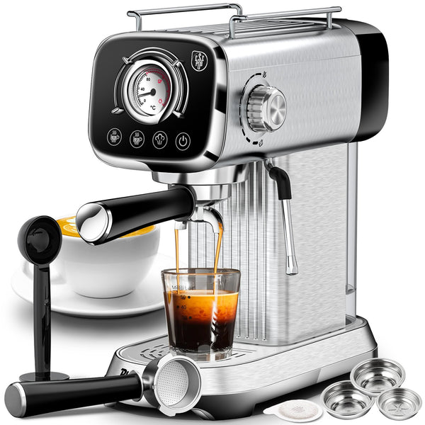 English Elm 20 Bar Espresso Machine Stainless Steel Compact Vintage Style with Steam Wand W1002P292362