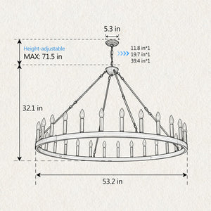 English Elm 53 Inch Iron Wagon Wheel Chandelier 18 Candle Lights Farmhouse Industrial Pendant W5008P393042