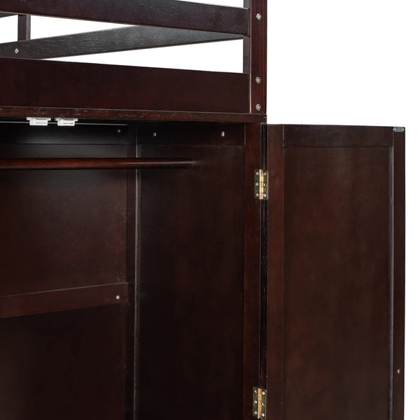 English Elm Twin Loft Bed with Built-in Desk Wardrobe and Drawers Solid Pine Space Saver Espresso LT000301AAP-2