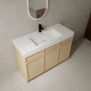 English Elm 48" Freestanding Bathroom Vanity with Thick Resin Sink, Soft-Close Doors, Adjustable Shelves, Durable Finish Oak W999S00265
