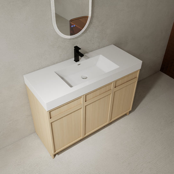 English Elm 48" Freestanding Bathroom Vanity with Thick Resin Sink, Soft-Close Doors, Adjustable Shelves, Durable Finish Oak W999S00265