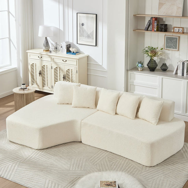 English Elm Compression Sectional Couch with Corduroy Upholstery, Deep-Seated Modular L-Shaped Sleeper Sofa, No-Assembly Comfort and Stability White W1249S00006