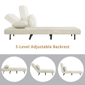 English Elm 3 Foldable Linen Chaise Lounge with Adjustable Backrest Footrest Detachable Pillow Convertible Sofa Bed for Small Spaces Beige 50.59 L x 27.76 W x 11.22 H W1716P280541