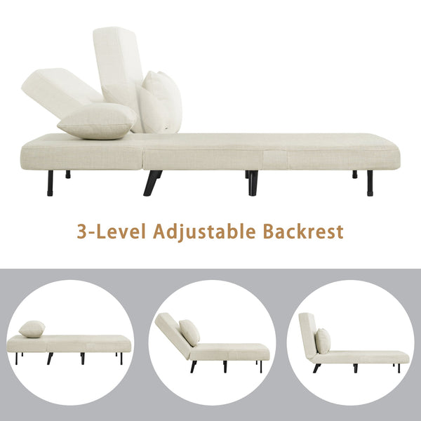 English Elm 3 Foldable Linen Chaise Lounge with Adjustable Backrest Footrest Detachable Pillow Convertible Sofa Bed for Small Spaces Beige 50.59 L x 27.76 W x 11.22 H W1716P280541