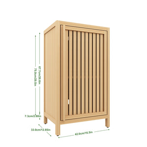 English Elm Bathroom Bamboo Storage Cabinet – Slim Freestanding Natural Wood Cabinet with Door & Shelf for Multifunctional Space Saving Use W2207P198047