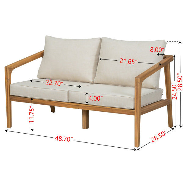 English Elm Westin Solid Acacia Wood 4 Piece Outdoor Chat Set with Cushioned Club Chairs WESTIN 4PCS CHAT SET