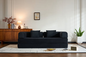 English Elm Convertible Sleeper Sofa Bed with Corduroy Upholstery, 4‑in‑1 Folding Couch Mattress, Space‑Saving Lounge Black W3434P346241