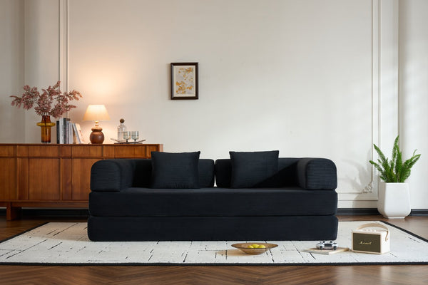 English Elm Convertible Sleeper Sofa Bed with Corduroy Upholstery, 4‑in‑1 Folding Couch Mattress, Space‑Saving Lounge Black W3434P346241