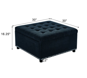 English Elm Storage Ottoman Tufted Nailhead Trim Lift Top Footstool for Living Room or Bedroom Black W5568P447086