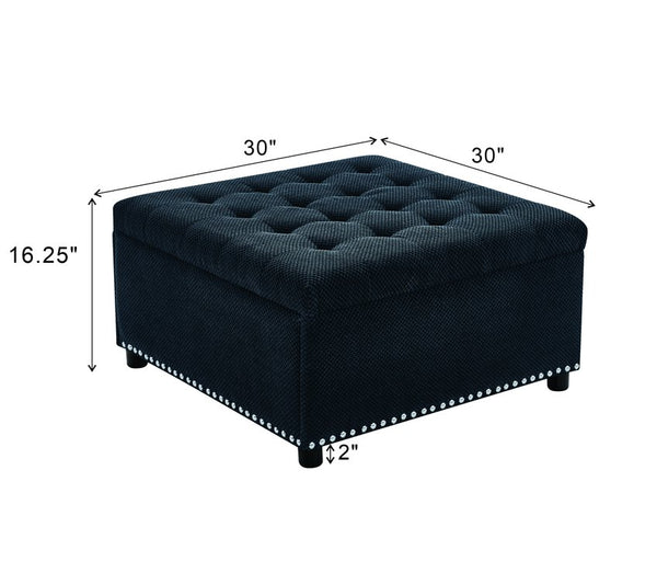 English Elm Storage Ottoman Tufted Nailhead Trim Lift Top Footstool for Living Room or Bedroom Black W5568P447086