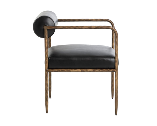 Sunpan Ajani Dining Armchair - Hand-hammered Iron Frame With Charcoal Leather For Stylish Comfort Black Leather 111805