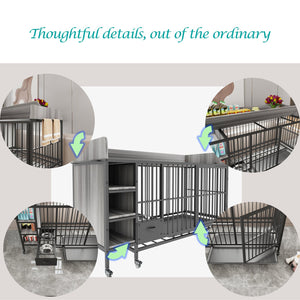 English Elm Large Iron Mdf Pet Enclosure with Storage Cabinet Rolling Casters and Steel Feeding Basins W3064P245385
