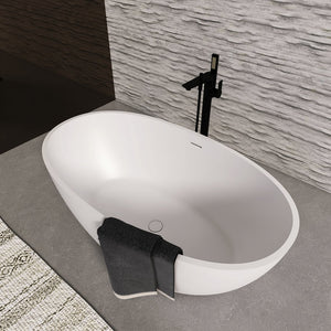 English Elm 55 Inch Freestanding Solid Surface Soaking Tub Matte White Ergonomic Bathtub W1613P351366