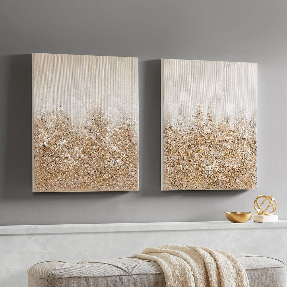 JLA Home Madison Park - Heavily Embellished two-panel canvas art set with metallic gradients, real stone accents & gold sparkle for luxe décor MP95C-0173