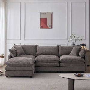 English Elm 105" L-shaped Chenille Sectional with Ottoman Pocket Spring Living Room Sofa Grey W1097S00228