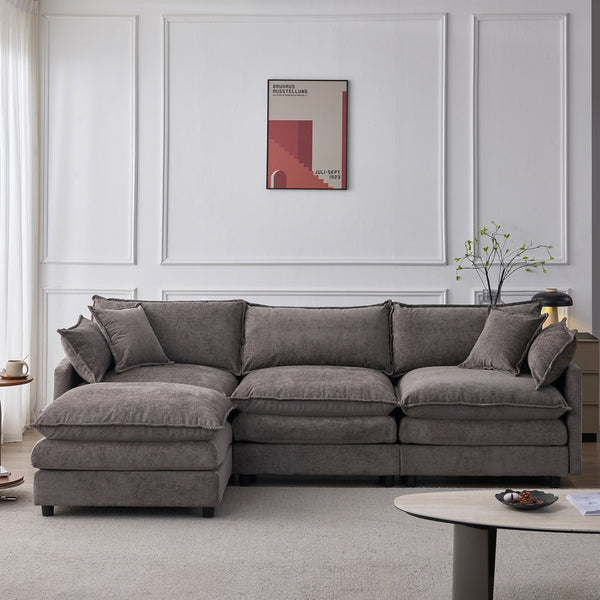 English Elm 105" L-shaped Chenille Sectional with Ottoman Pocket Spring Living Room Sofa Grey W1097S00228