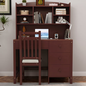 English Elm Vintage 40'' Home Executive Desk Set with Upholstered Chair and Built-In Bookshelf for Stylish Productivity Espresso 44 L x 23 W x 13.5 H N733P272894P