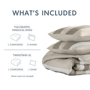 JLA Home Regency Heights - Stripe Seersucker Comforter Set — Reversible Striped & Botanical Prints, Oeko‑Tex, Lightweight Cozy Style Neutral RH10-0016