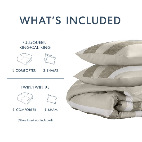 JLA Home Regency Heights - Stripe Textured Seersucker Comforter Set with Reversible Stripe & Botanical Prints, Oeko-Tex Certified Neutral RH10-0018