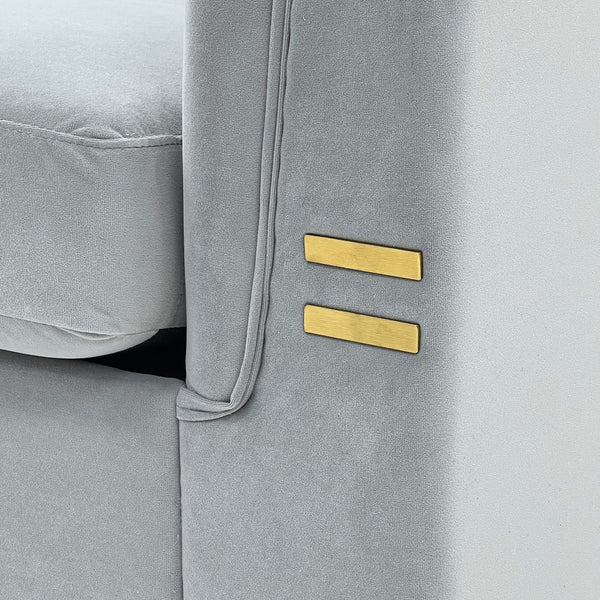 English Elm FX-P83-2PC Velvet Sofa Set of 2 with Tufted Cushions and Gold-Tone Metal Legs for Luxe Comfort Light Gray W576S00238