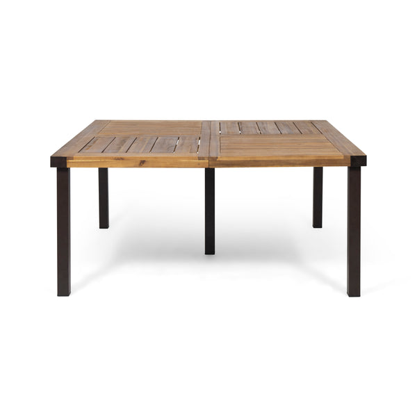 English Elm Christopher Knight Home® - LANKERSHIM 64 Teak Acacia Wood Dining Table 64” Square for 8, Slat Design, Bold Metal Legs, Durable Finish 66105.00