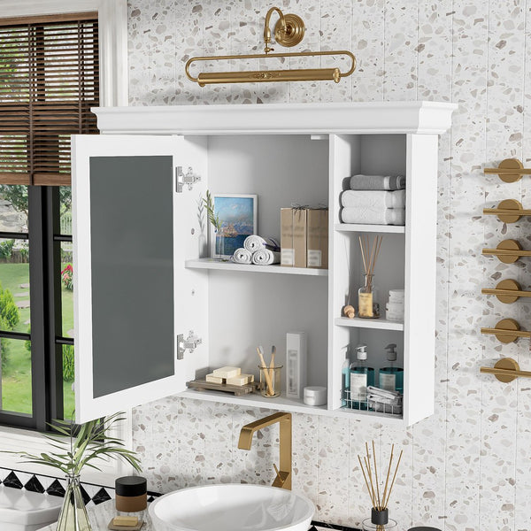 English Elm 35'' 35' 35'' x 28'' Wall Mounted Medicine Cabinet with Mirror Door, Modern MDF Storage with Towel Rod White N710P196545K