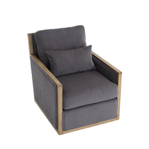 English Elm Corduroy Swivel Barrel Chair with Plush Foam Cushion, 360° Metal Base, Durable Hardwood Frame, Cozy Sitting Experience Dark Gray W395P209395