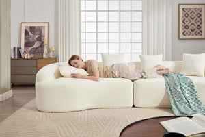 English Elm Curved Boneless Sofa modular 110" sectional with high-density foam & spring core, kid‑friendly curves, no assembly required for easy moving and cozy lounging White W2231S00005