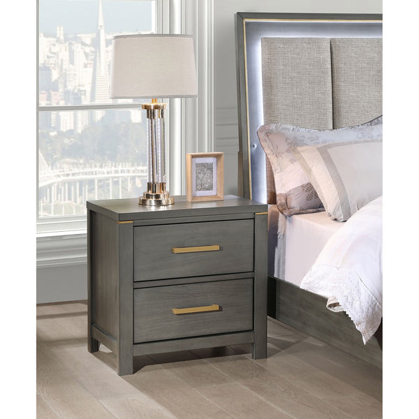 English Elm Herndon Grey 2-Drawer Nightstand with USB Port, Brass Accents & Wood Grain Finish for Modern Bedrooms B062P299925