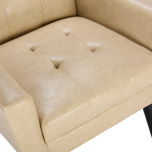 English Elm Modern Pu Leather Ergonomic Accent Chair with Padded Arms and Matte Black Legs Khaki W676P172470