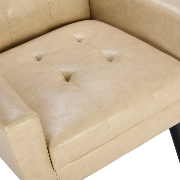 English Elm Modern Pu Leather Ergonomic Accent Chair with Padded Arms and Matte Black Legs Khaki W676P172470