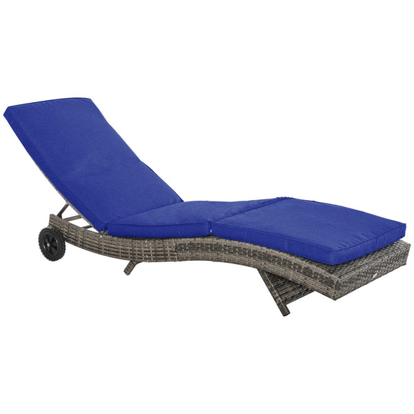 English Elm Outsunny Ergonomic Chaise Lounge Pool Chair - Stylish Cushioned Rattan Sun Lounger With 5-Position Backrest W2225P174006-GIGA