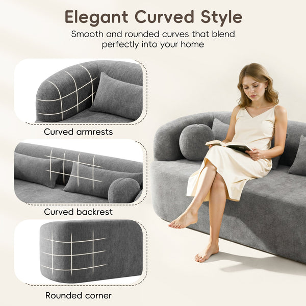 English Elm [new]86" Chenille Cloud Sofa Curved Legless 3-seater with Pocket Springs for Living Room Gray N723P404465E