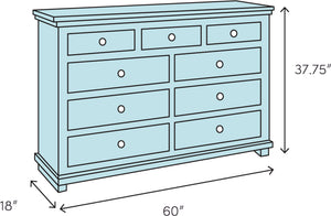 English Elm Seven Drawer Dresser Solid Wood & MDF Construction with Ample Storage, Transitional Design, Top Seller Finish Cherry 62.75 L x 20.75 W x 36.75 H B2699P208283