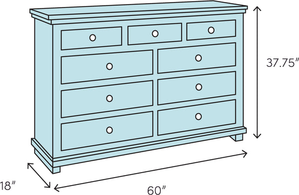 English Elm Seven Drawer Dresser Solid Wood & MDF Construction with Ample Storage, Transitional Design, Top Seller Finish Cherry 62.75 L x 20.75 W x 36.75 H B2699P208283