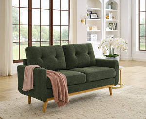 English Elm 67.7" Tufted Button Mid-century Loveseat with Splayed Wood Legs for Living Rooms Antique Green B355P428573