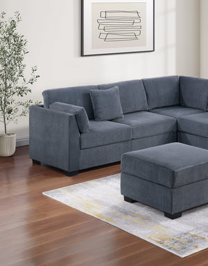 English Elm L-Sectional Corduroy 4-Piece L-Shaped Sectional Sofa Set with Ottoman, Plush Back Cushions & Throw Pillows Dark Gray 34 L x 26 W x 45 H B011S01769
