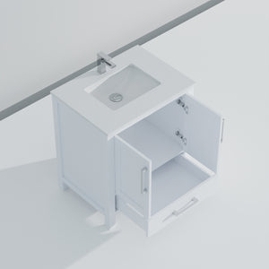 English Elm White White Bath Vanity 30 in W x 22 in D with White Quartz Top, Soft-Close Drawer, Chrome Faucet Set B2731P258994