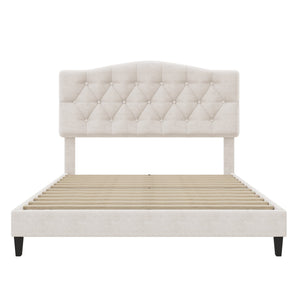 English Elm Upholstered Diamond-Tufted Platform Bed with Two-Position Adjustable Headboard and Sturdy Support Beige 59.25 L x 26.93 W x 5.24 H N701P342940B
