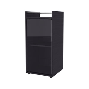 English Elm Glass Door Bar Cabinet with Interior Shelves Wenge Melamine Finish Modern Storage B128P458631