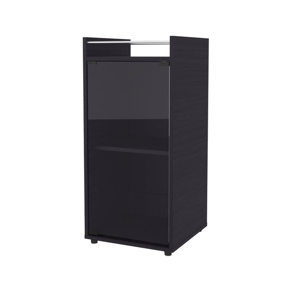 English Elm Glass Door Bar Cabinet with Interior Shelves Wenge Melamine Finish Modern Storage B128P458631