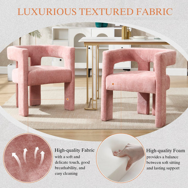 English Elm United We Win Chenille Barrel Accent Armchairs Set of Two for Living Room Dining Pink W1568P389270