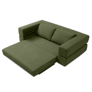 English Elm 81'' Corduroy Floor Sofa Convertible Loveseat Futon Sleeper with Foam Fill and Pillows Green W1117P459731
