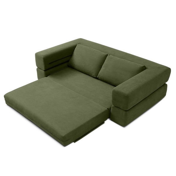 English Elm 81'' Corduroy Floor Sofa Convertible Loveseat Futon Sleeper with Foam Fill and Pillows Green W1117P459731
